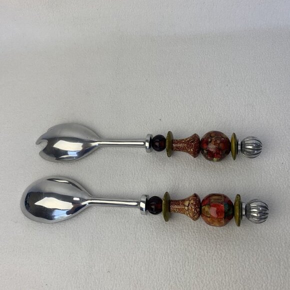 MCM Salad Utensils Fork Spoon Acrylic Beaded Handle 11.5” - Picture 3 of 7